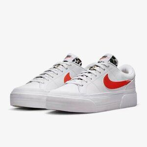 Nike Court Legacy Lift Sneakers Womens 8.5 White Leopard Team Orange Shoes EUC